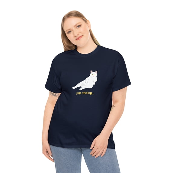 Just Chilling T-Shirt - Cat Image - Unisex Heavy Cotton Tee