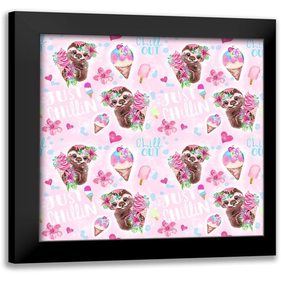 Just Chilln Sloth Pattern 12x12 Black Modern Framed Museum Art Print Titled - Sheena Pike Art And Illustration