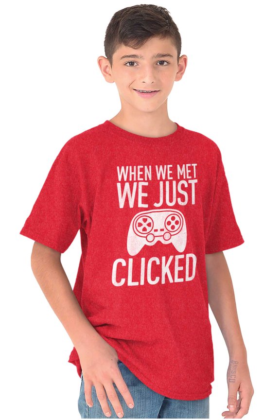 Just Clicked Funny Video Gamer Nerd Crewneck T Shirts Boy Girl Teen Brisco Brands X