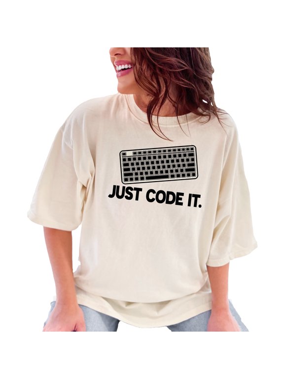 Just Code It T-Shirt, Programmer Shirt, Geeky Tee, Funny Coding Shirt, Developer Gift, Computer Science Tee, Tech Lover Gift, Cool Shirt, Ivory Comfort Colors T-Shirt, Large