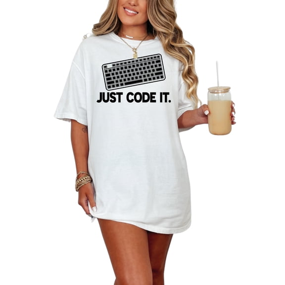 Just Code It T-Shirt, Programmer Shirt, Geeky Tee, Funny Coding Shirt, Developer Gift, Computer Science Tee, Tech Lover Gift, Cool Shirt, White Comfort Colors T-Shirt, Small