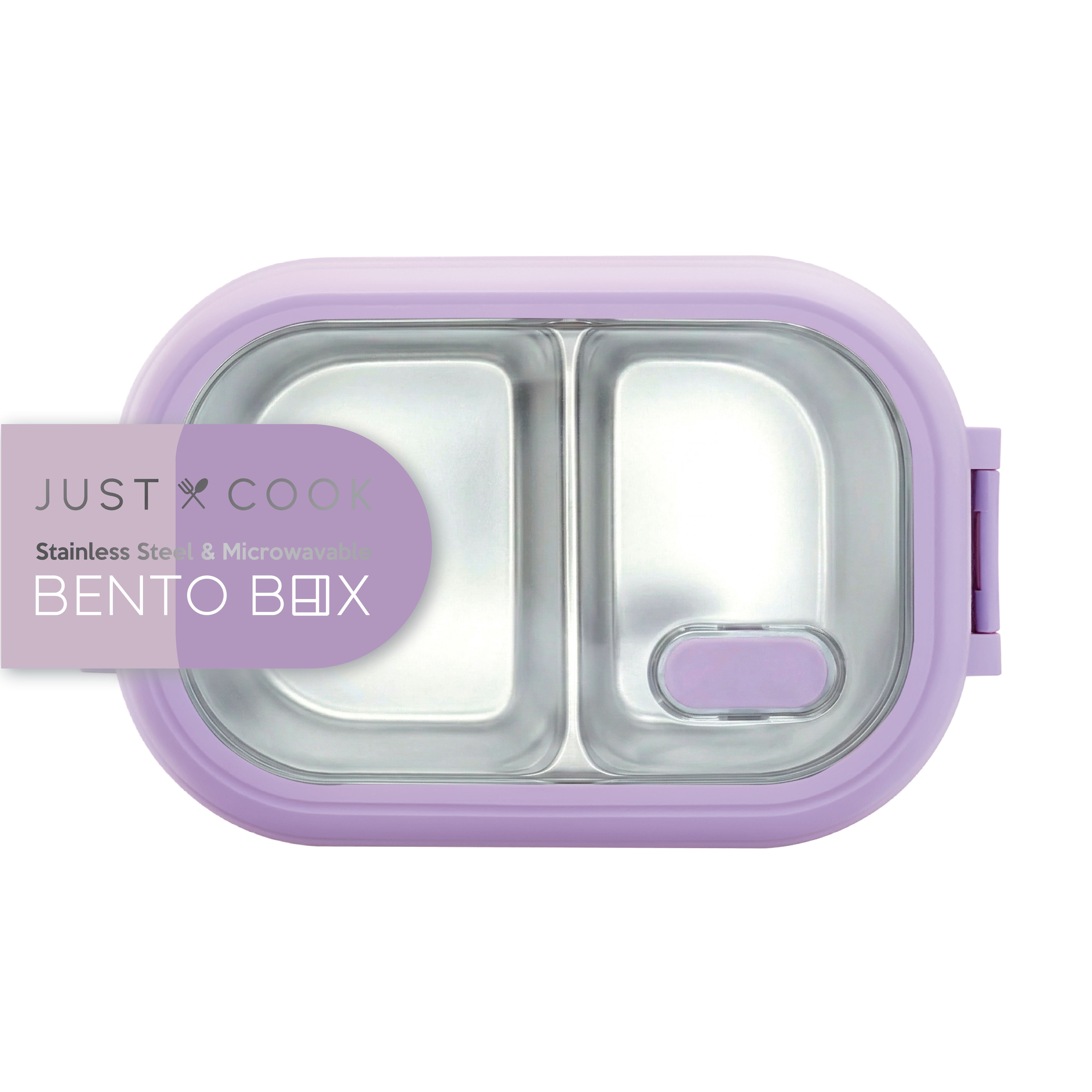 Just Cook Purple 1000 ml 2 Section Microwave Safe Stainless Steel Bento Box
