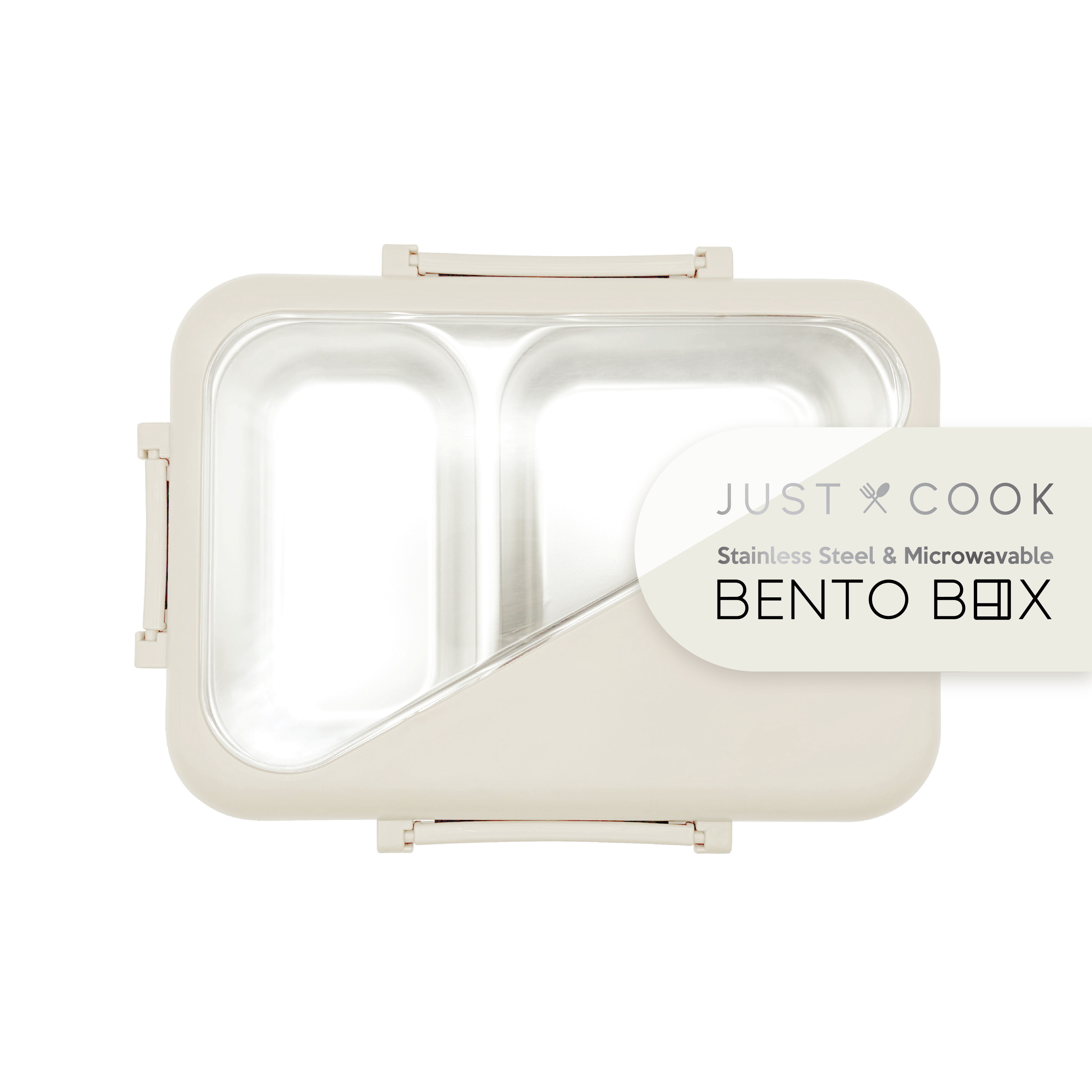 Just Cook 2 Section Microwave Safe Stainless Steel Bento Box 900 ml - Coconut Milk