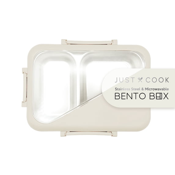 Just Cook 2 Section Microwave Safe Stainless Steel Bento Box 900 ml - Coconut Milk
