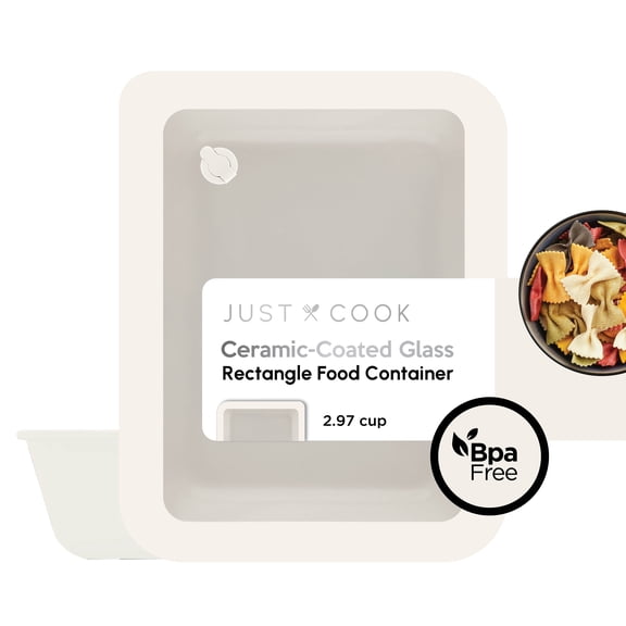 Just Cook Ceramic Glass Small Rectangle Food Storage Container 23.7 oz or 2.9 Cups, Best Used for Leftover Storage and Reheating
