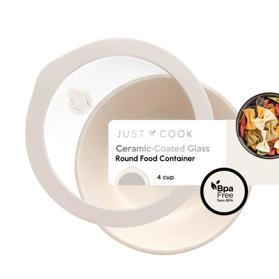 Just Cook Ceramic Glass Small Round Food Storage Container 32.1 Oz or 4 Cups, Ideal Use for Meal Prep and Lunch Transportation