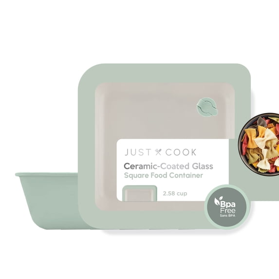 Just Cook Ceramic Glass Small Square Food Storage Container 20.6 Oz or 2.5Cups, Best Used for Leftover Storage and Reheating