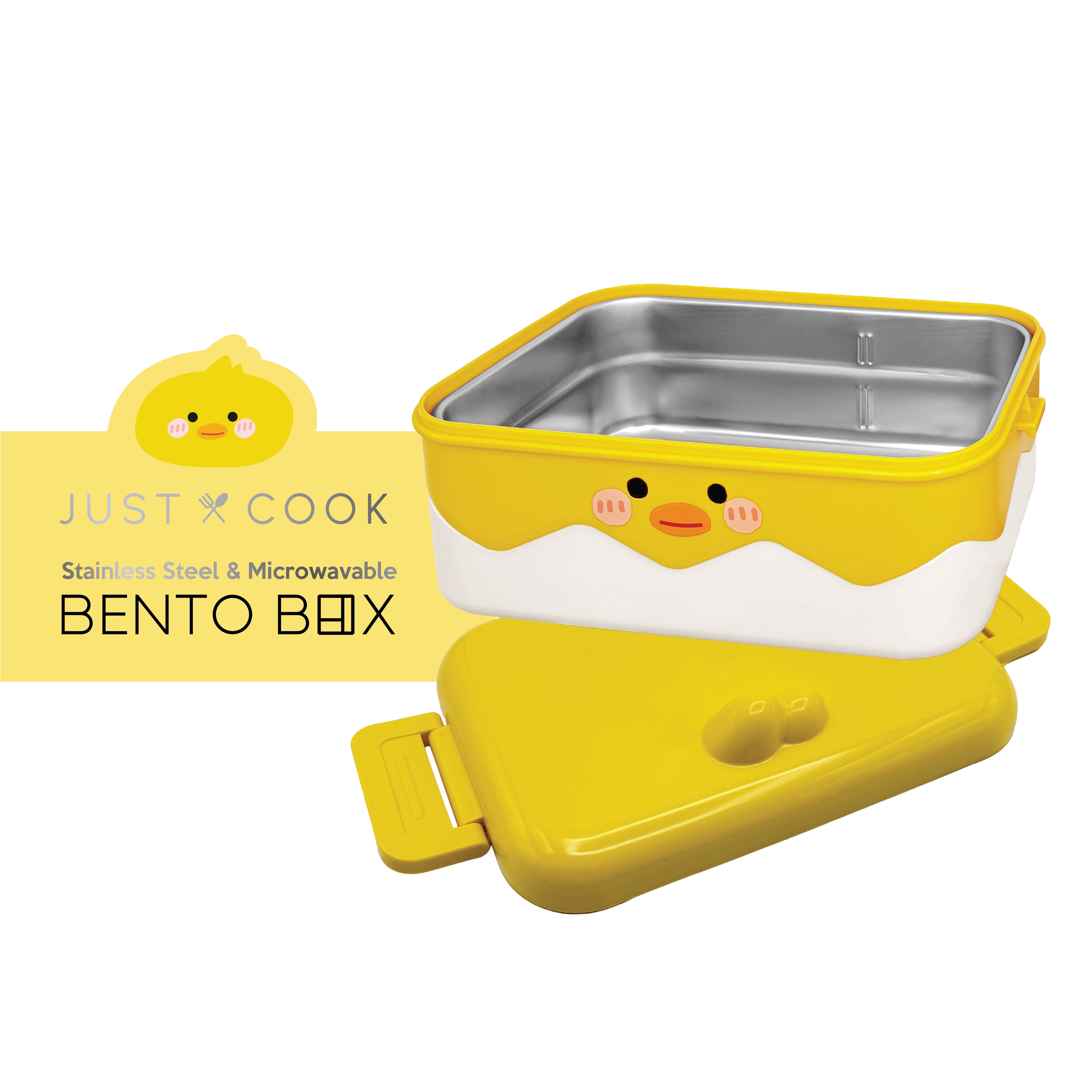 Just Cook Duck Locktop Microwave Safe Stainless Steel Bento 1000 ml (Yellow)