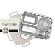 Just Cook Microwave Safe Stainless Steel Bento Box with Sauce Jar 1050 ml (Coconut Milk)