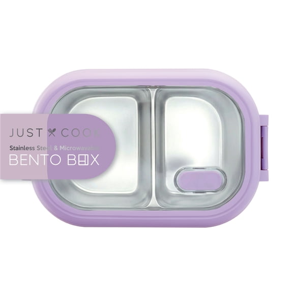 Just Cook Purple 1000 ml 2 Section Microwave Safe Stainless Steel Bento Box