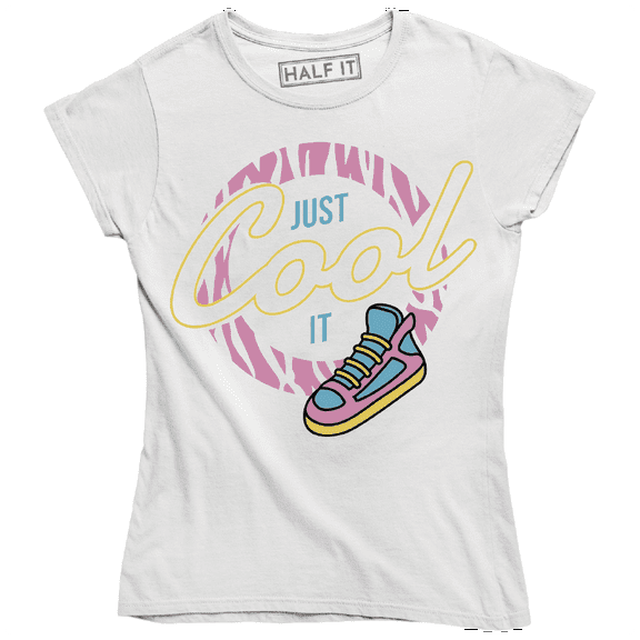 Just Cool It Colorful Shoe Over A Retro Style Circular Background T-Shirt