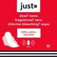 thumbnail image 1 of Just Cotton Top Layer Pads, Ultra-Thin with Wings, Super, 20 Count, 1 of 9