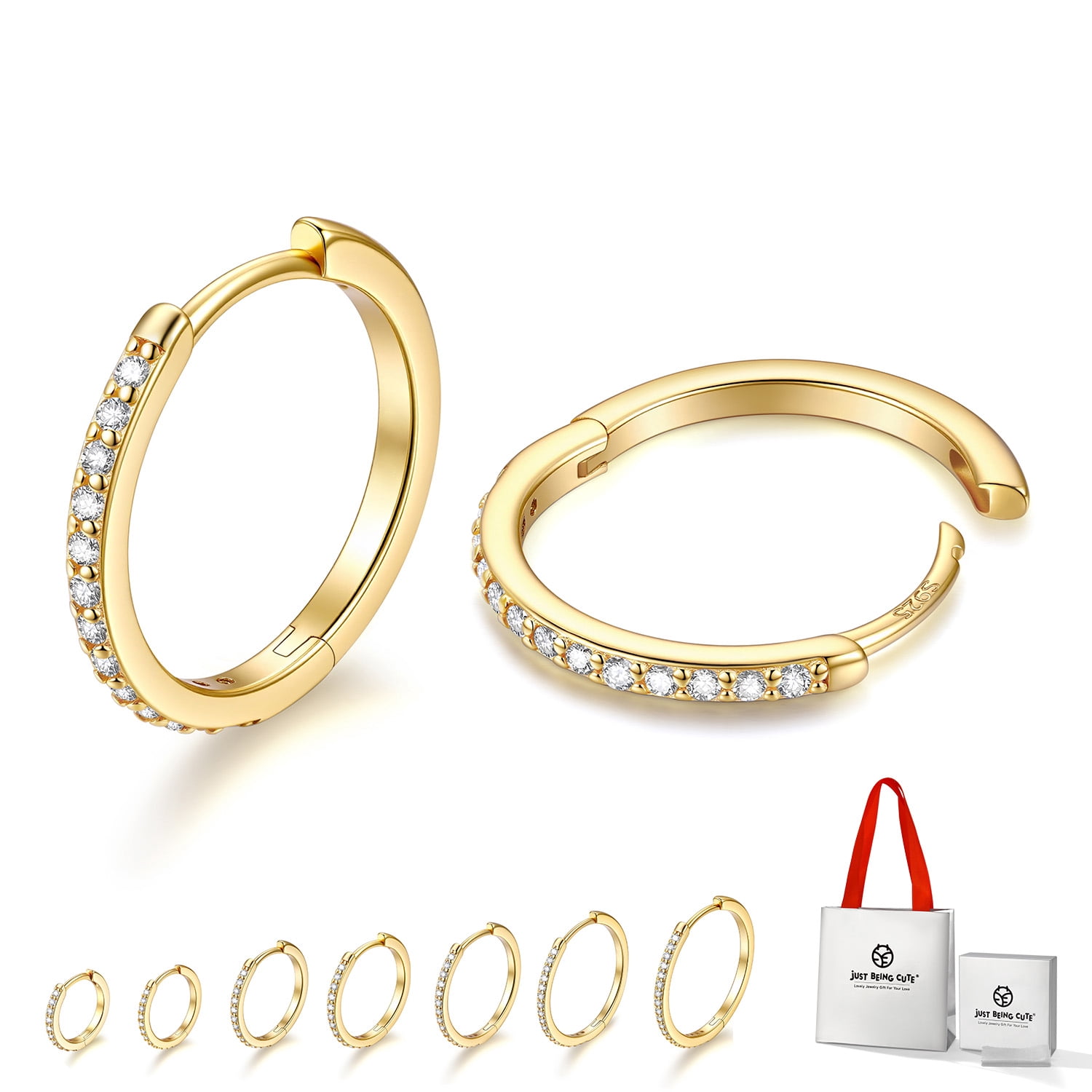 Just Being Cute Hypoallergenic Huggie Hoop Earrings for Women, Gold Plated 14mm Small Hoops Cartilage Earrings for Sensitive Ears with S925 Pins & Backs Birthday Mothers Day Jewelry Gift for Her/Mom