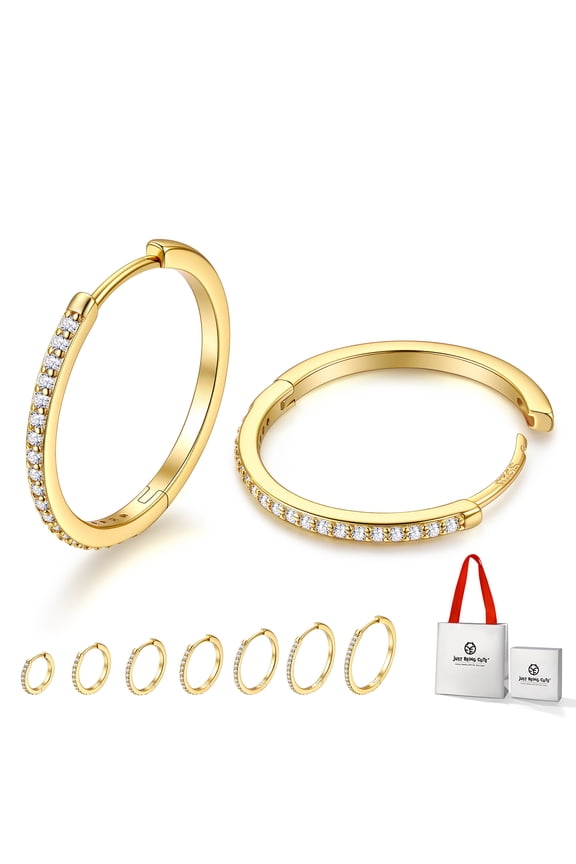 20mm 14K Gold Plated Hoop Earrings for Women, Lightweight Small Cubic Zirconia Huggie Hoop Earrings with 925 Sterling Silver Pins & Backs, Valentines Gifts for Her with Box