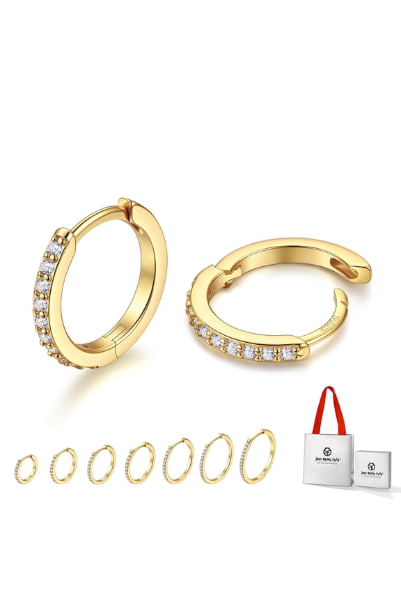 8mm 14K Gold Plated Hoop Earrings for Women, Lightweight Small Cubic Zirconia Huggie Hoop Earrings with 925 Sterling Silver Pins & Backs, Valentines Gifts for Her with Box