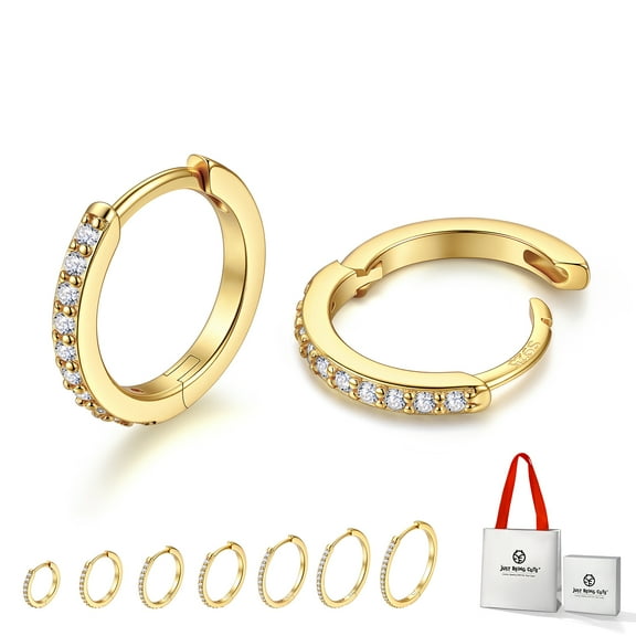 Just Being Cute 8mm 14K Gold Plated Hoop Earrings for Women, Lightweight Small Cubic Zirconia Huggie Hoop Earrings with 925 Sterling Silver Pins & Backs, Valentines Gifts for Her with Box
