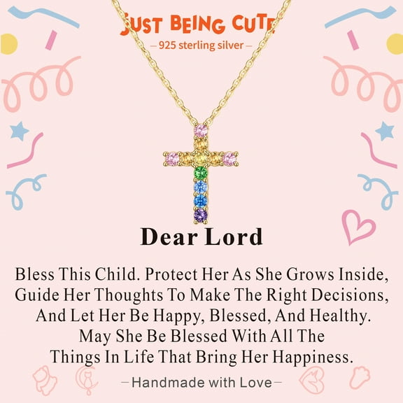 Just Being Cute Cross Necklace for Women 925 Sterling Silver Necklaces 5A Cubic Zirconia Pendant Valentines Day Jewelry Gifts for Her Girlfriend Wife with Dear Lord Card