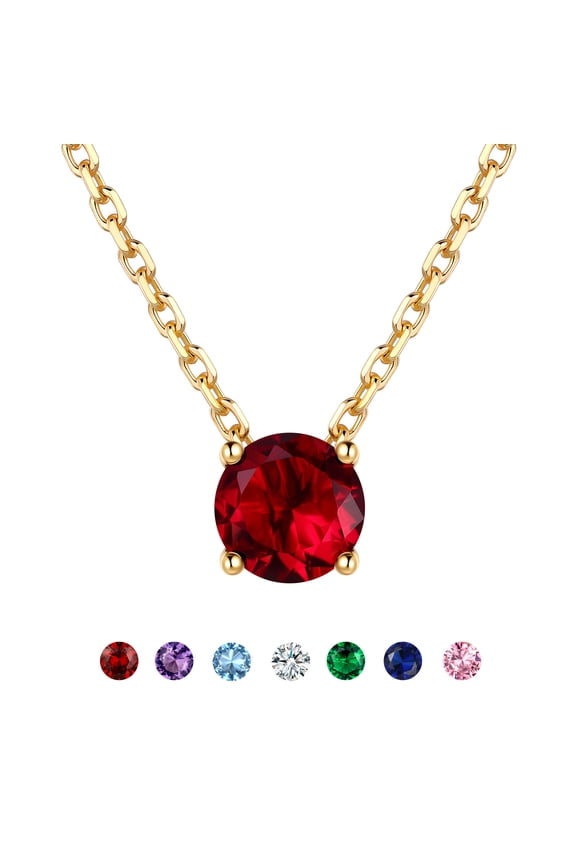 Created Garnet Necklace for Women, 1 Carat Solitaire Birthstone Pendant Necklace in 14K Gold Plated, Birthday Graduation Jewelry Gifts for Her