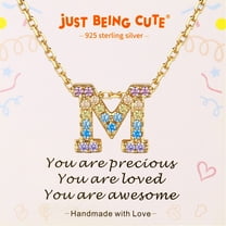 Just Being Cute Initial Necklaces for Women Rainbow Cubic Zirconia Letter M Pendant, 14K Gold Plated Personalized Name Necklace Birthday Christmas Valentines Day Jewelry Gifts for Her/Wife/Girlfriend