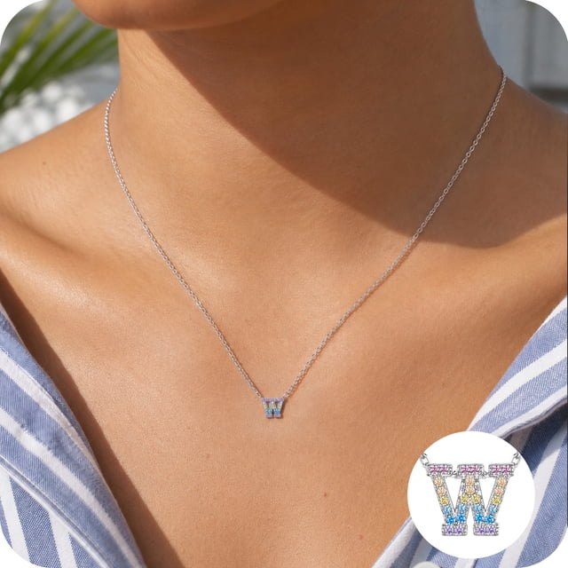 Just Being Cute Initial Necklace for Women, Personalized White Gold ...