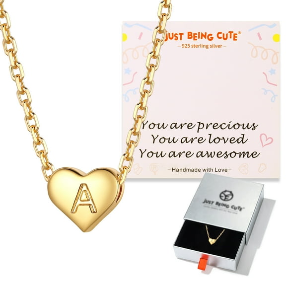 Just Being Cute Initial Necklaces for Women Chunky Heart Pendants with Letter A Gold Plated Jewelry Necklace Gifts for Daughter Girlfriend Birthday Christmas