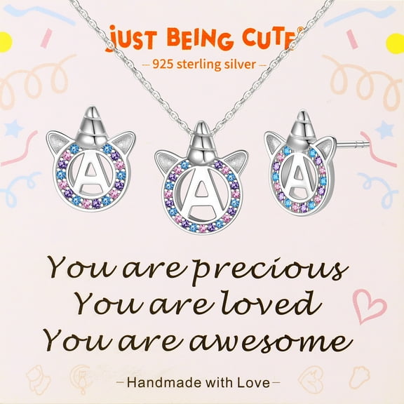 JustBeingCute Unicorn Jewelry Sets for Girls Hypoallergenic 925 Real Sterling Silver Necklace and Earrings Birthday Valentines Day Gifts Teen Her Girlfriend Wife Lady Female Adults Kids Age Ideas