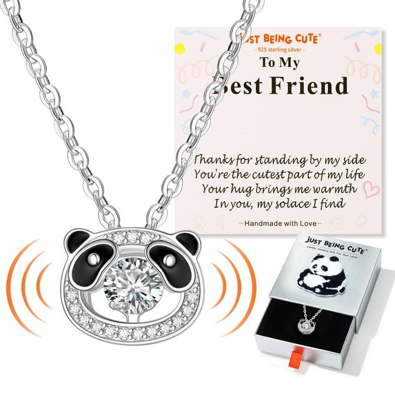 Just Being Cute Panda Necklace for Women, 925 Real Sterling Sliver Moissanite Dancing Pendant Necklace Birthday Mothers Day Jewelry Gifts for Best Friend