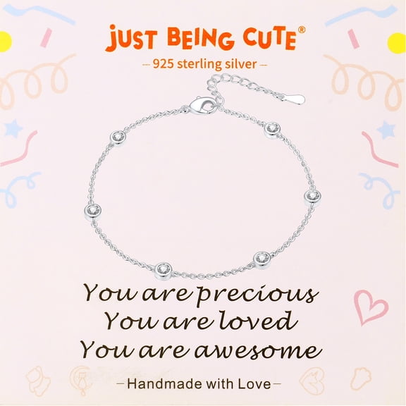 Just Being Cute Station Bracelets for Women, Adjustable Silver Link Bracelet with Multi-Gemstone Birthday Mothers Day Jewelry Gifts Mom Her Lady Adults Ideas, 6.2'' 1.1''