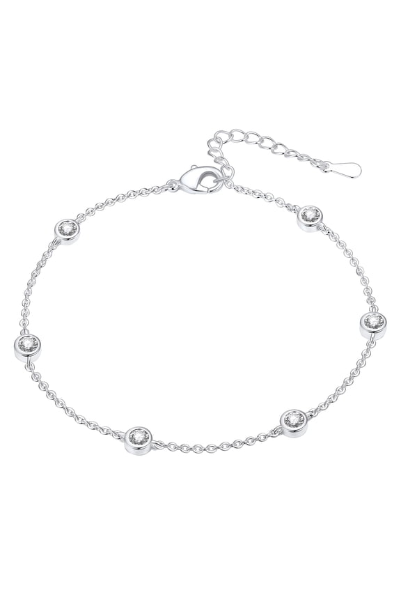 Station Bracelets for Women, Cubic Zirconia Adjustable Link Bracelet Birthday Summer Elegant Gift Jewelry Bracelet for Mom Girlfriend Adult