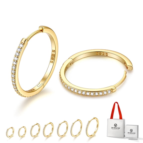 Just Being Cute 925 Sterling Silver Huggie Earrings for Women Gold Plated Small Hoops Hypoallergenic Cartilage Earrings for Sensitive Ears Christmas Birthday Jewelry Gifts for Mom/Wife, 20mm