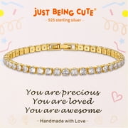 JUST BEING CUTE Tennis Bracelet for Women 14K Gold Plated 3mm Cubic Zirconia Bracelets Wedding Birthday Jewelry Gifts with Card for Her Girlfriend, 6.5 inch