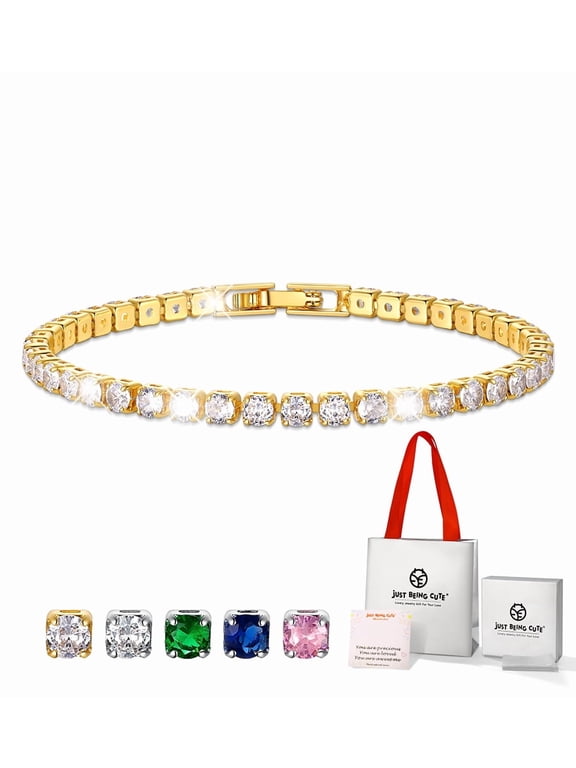Tennis Bracelets for Women, 3mm April Cubic Zirconia - Round Cut Birthstone Bracelet 14K Gold Plated Birthday Christmas Stocking Stuffer Jewelry Gifts for Her/Girlfriend, 6.5"