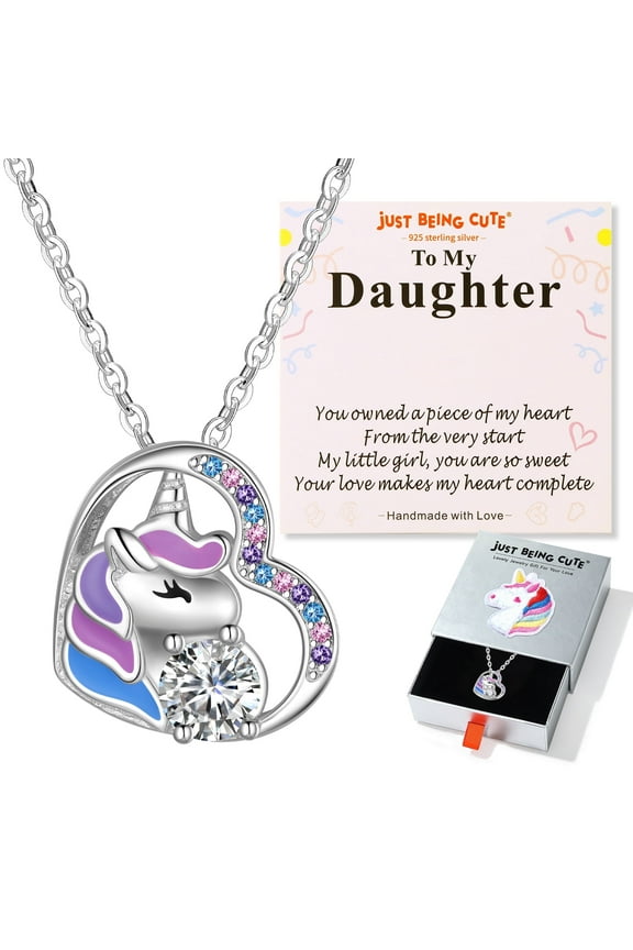 Unicorn Necklaces for Girls Women, 925 Sterling Silver Heart Moissanite Pendant Chain for Daughter, Birthday/Christmas
