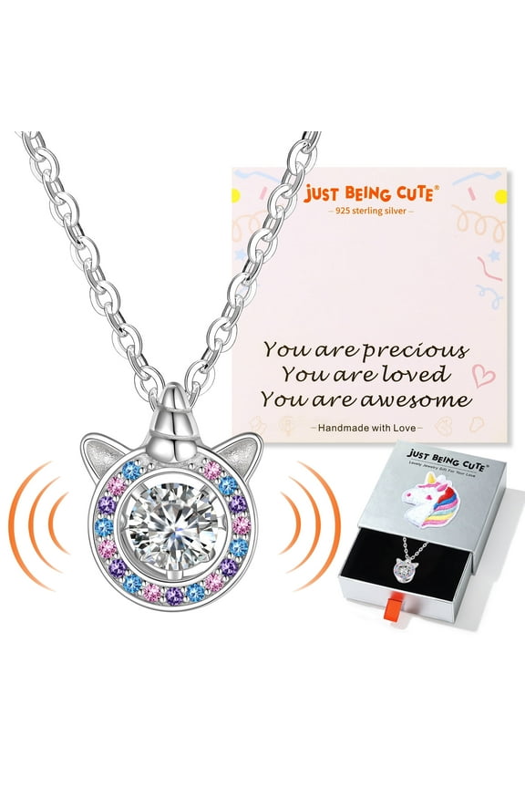 Dancing Pendant Necklace for Women, 0.5ct Moissanite Colorful CZ Unicorn Necklaces Hypoallergenic 925 Real Sterling Silver Necklace for Women