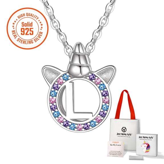 Just Being Cute Initial L Necklace for Women, 925 Sterling Silver Unicorn Letter Pendant Necklace Birthday Graduation Jewelry Gifts for Her