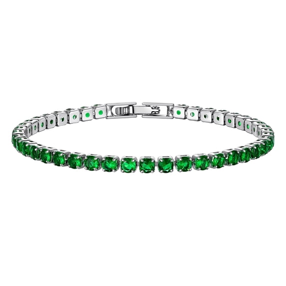 Just Being Cute Tennis Bracelet for Women, Green Cubic Zirconia Bracelets Christmas Birthday Jewelry Gifts for Women with Card, 3mm/7 inch