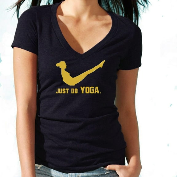 Just Do Yoga Printed V-Neck Tee Funny Cute Yoga Black Shirt Small