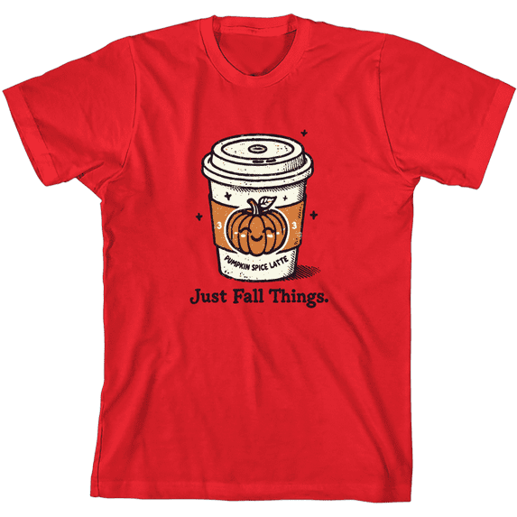 Just Fall Things Pumpkin Spice Latte Youth Red Crew Neck Short Sleeve Tee-Large