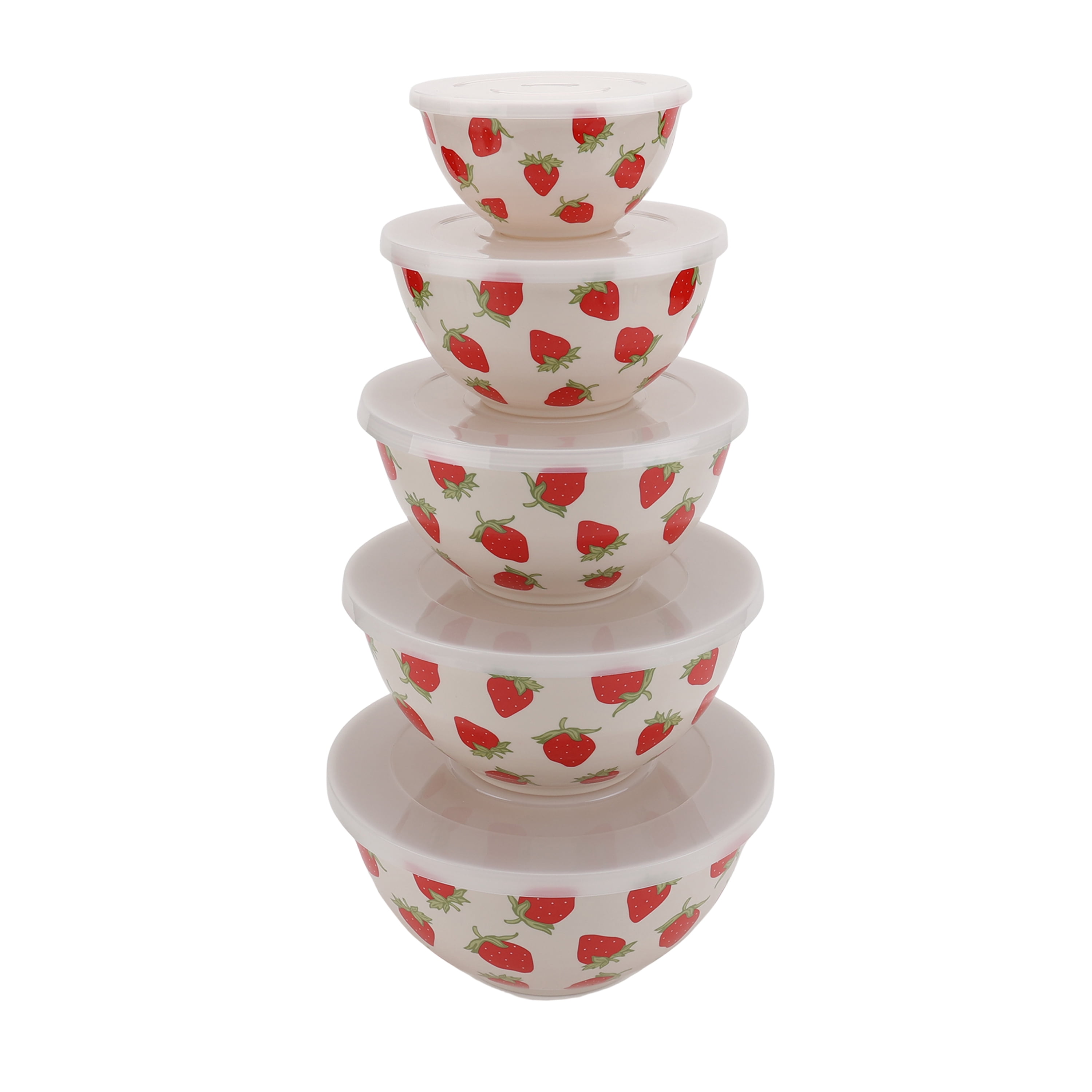 Just Feed Me by Jessie James Decker 10-Piece Melamine Mixing Bowl Set with Lids, Strawberry Design