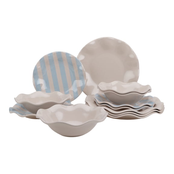 Just Feed Me by Jessie James Decker 12-Piece Bamboo-Melamine Scalloped Dinnerware Set