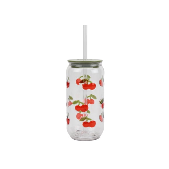 Just Feed Me by Jessie James Decker 18oz Embossed Cherry Can Sipper Tumbler with Straw