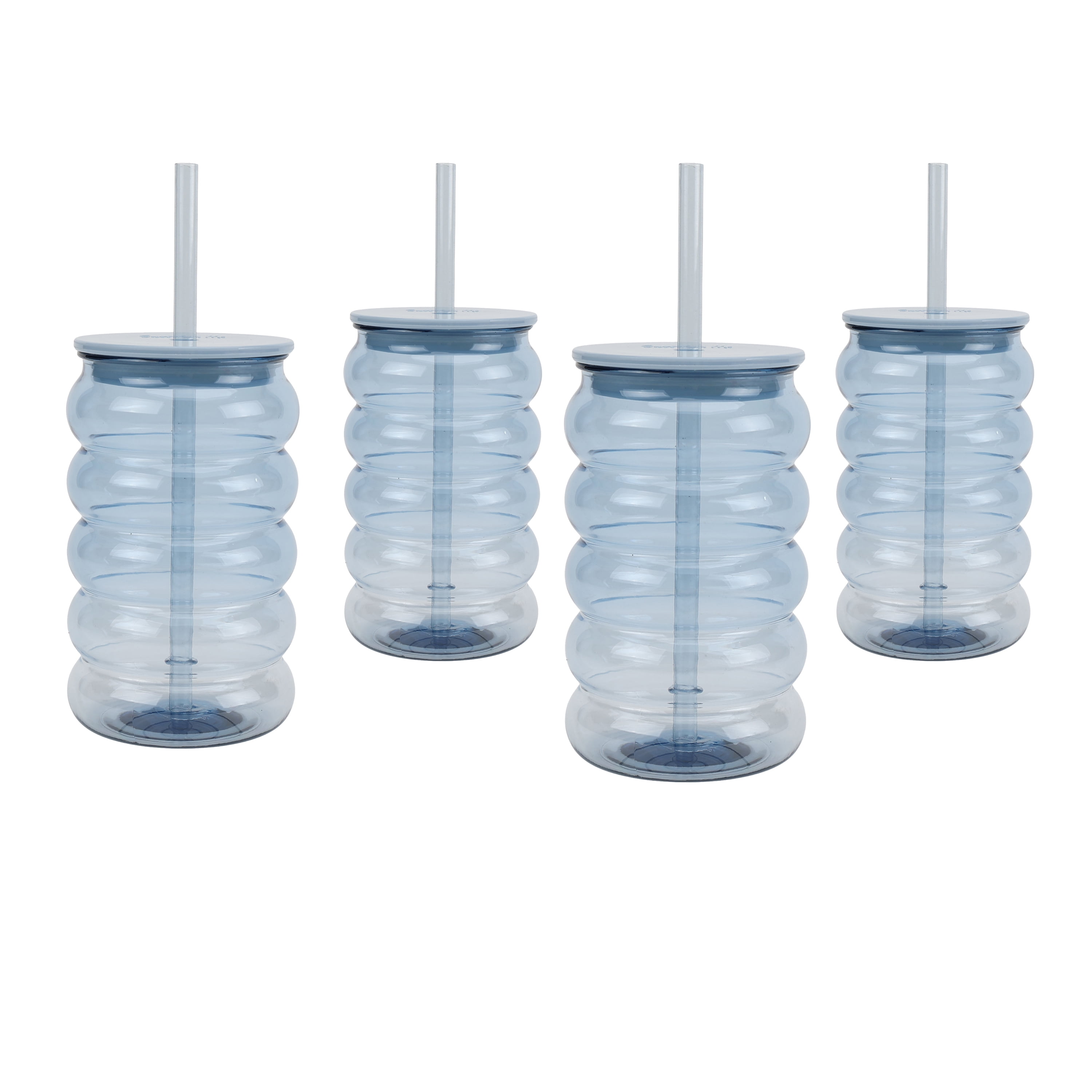 Just Feed Me by Jessie James Decker 4-Piece 18oz Bubble-Ribbed Tumbler with Straw, Blue