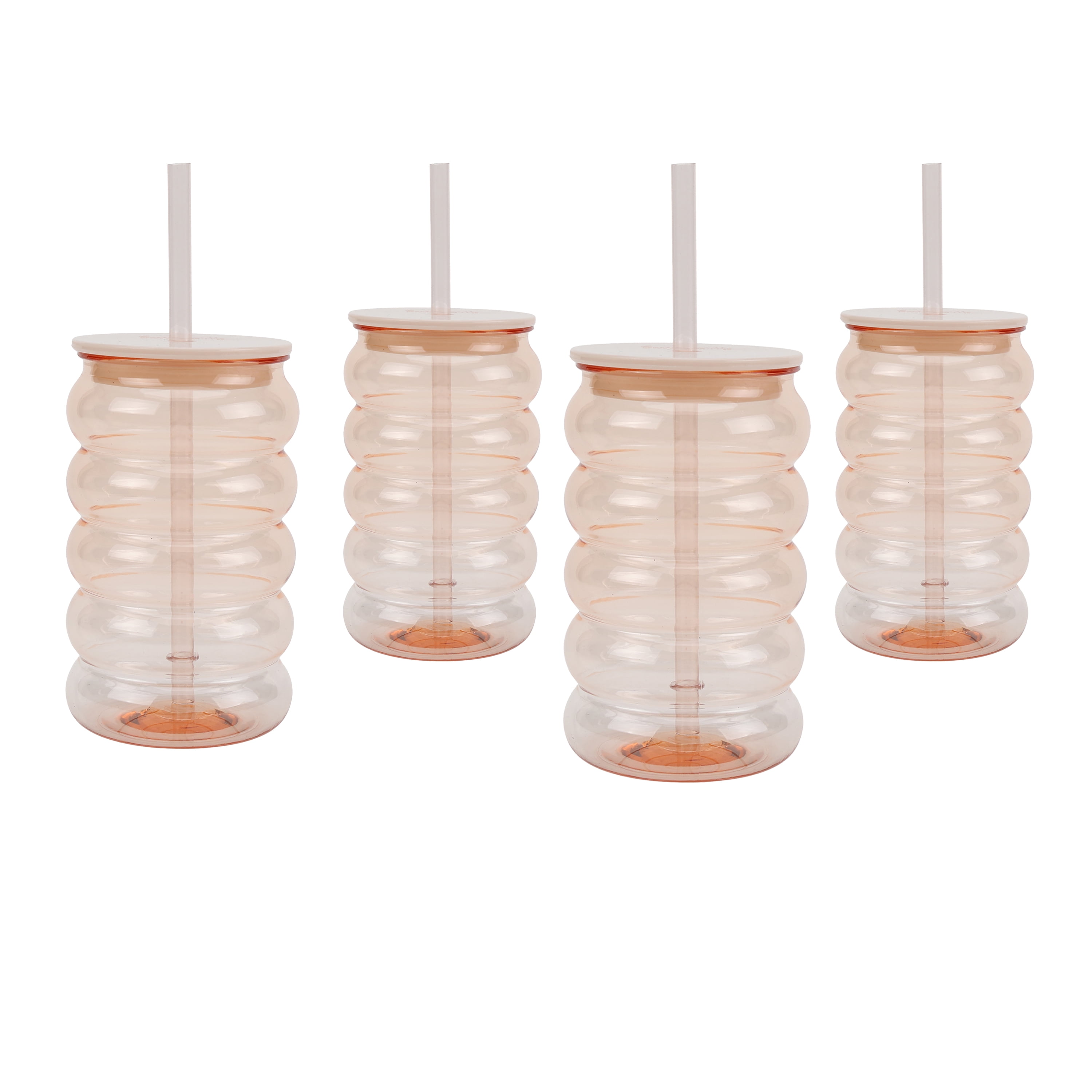 Just Feed Me by Jessie James Decker 4-Piece 18oz Bubble-Ribbed Tumbler with Straw, Pink