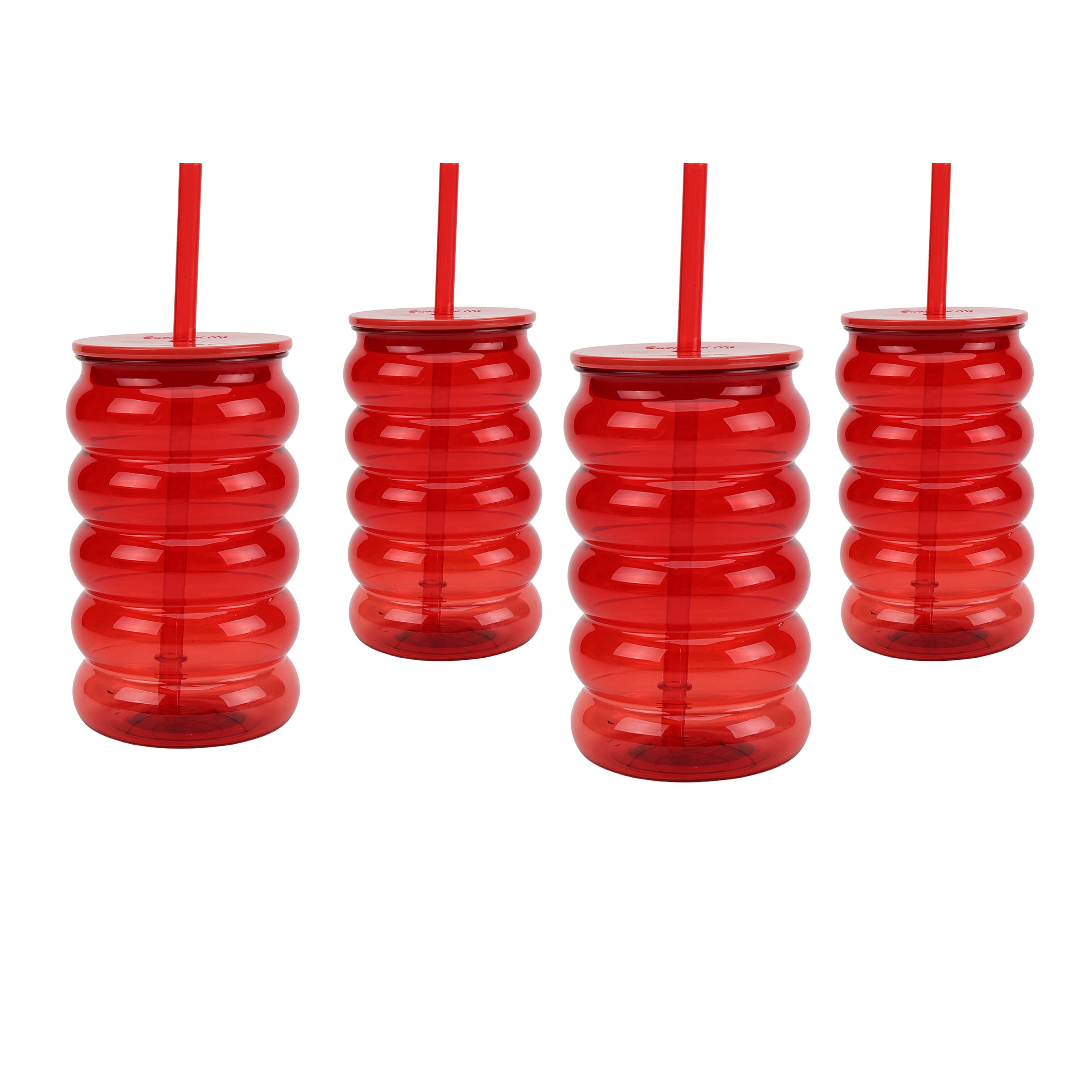 Just Feed Me by Jessie James Decker 4-Piece 18oz Bubble-Ribbed Tumbler with Straw, Red