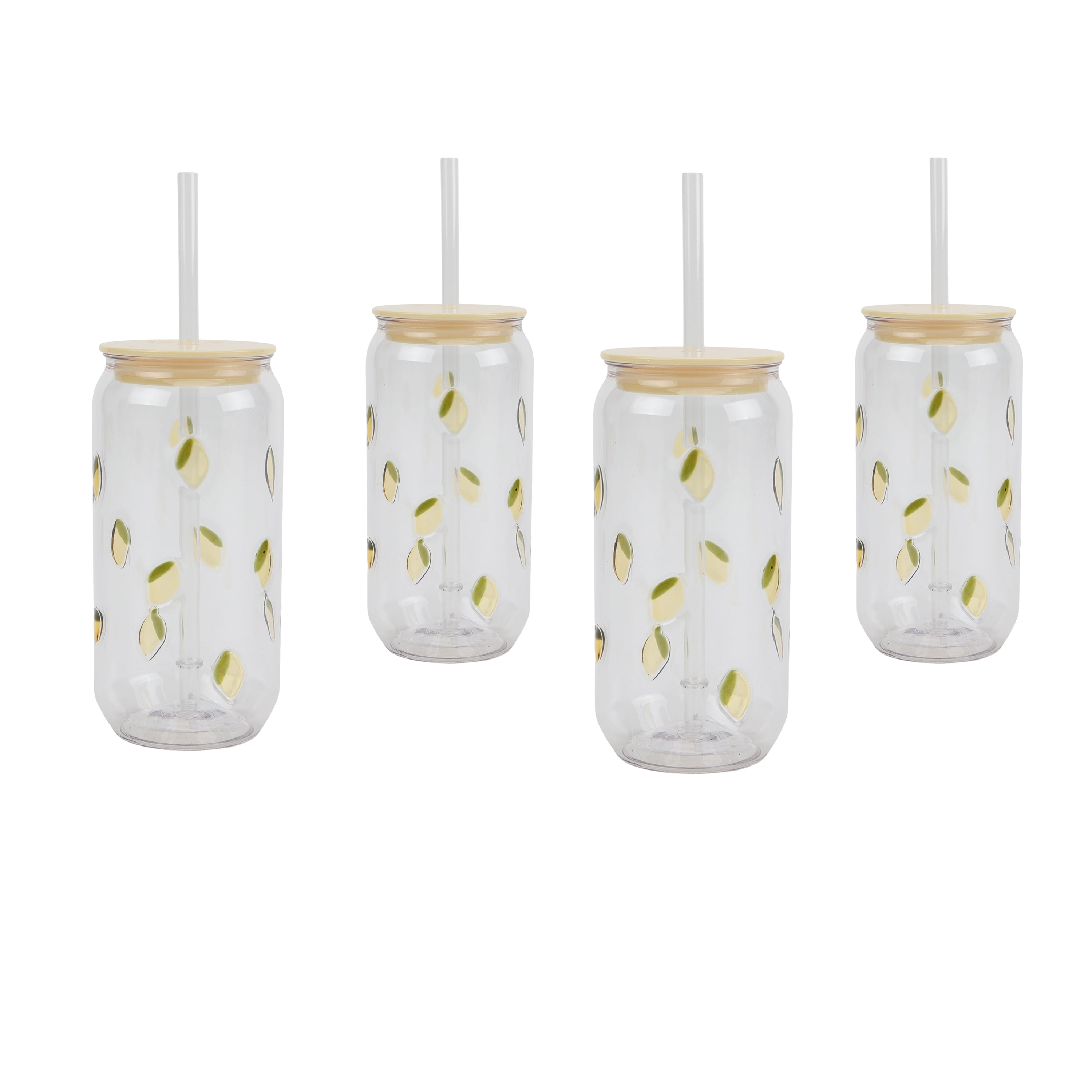 Just Feed Me by Jessie James Decker 4-Piece 18oz Embossed Lemon Can Sipper Tumbler with Straw Set