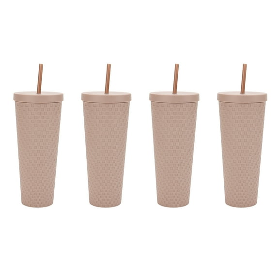 Just Feed Me by Jessie James Decker 4-Piece 26-Ounce Acrylic Textured Tumbler Set, Matte Mauve