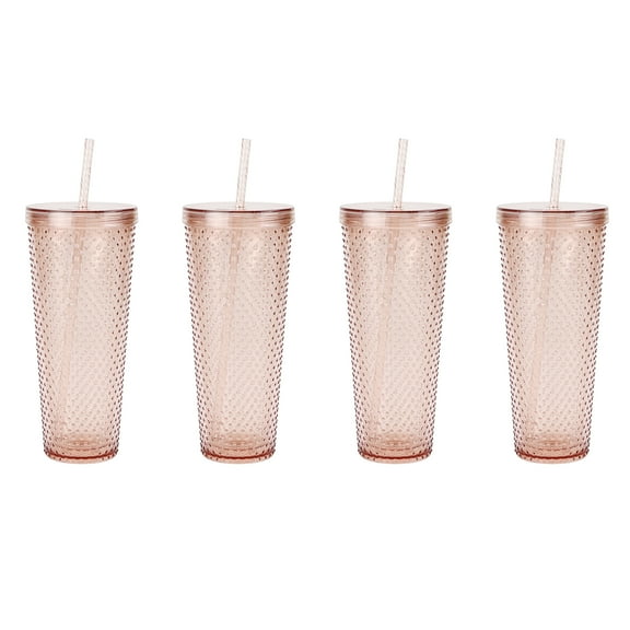 Just Feed Me by Jessie James Decker 4-Piece 26-Ounce Acrylic Textured Tumbler Set, Translucent Mauve