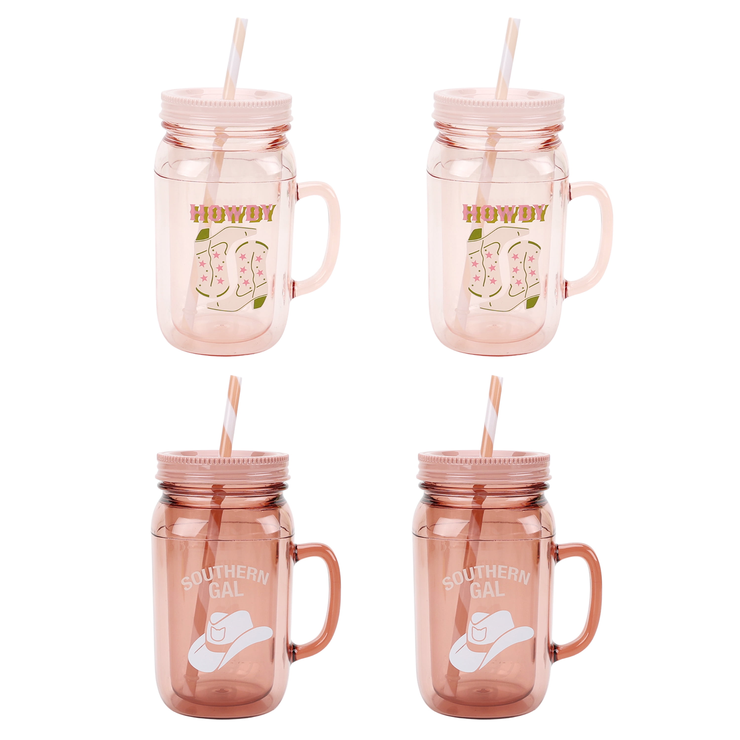 Just Feed Me by Jessie James Decker 4-Piece 32-Ounce Acrylic Mason Jar Set, Terracotta Rose and Blush Pink