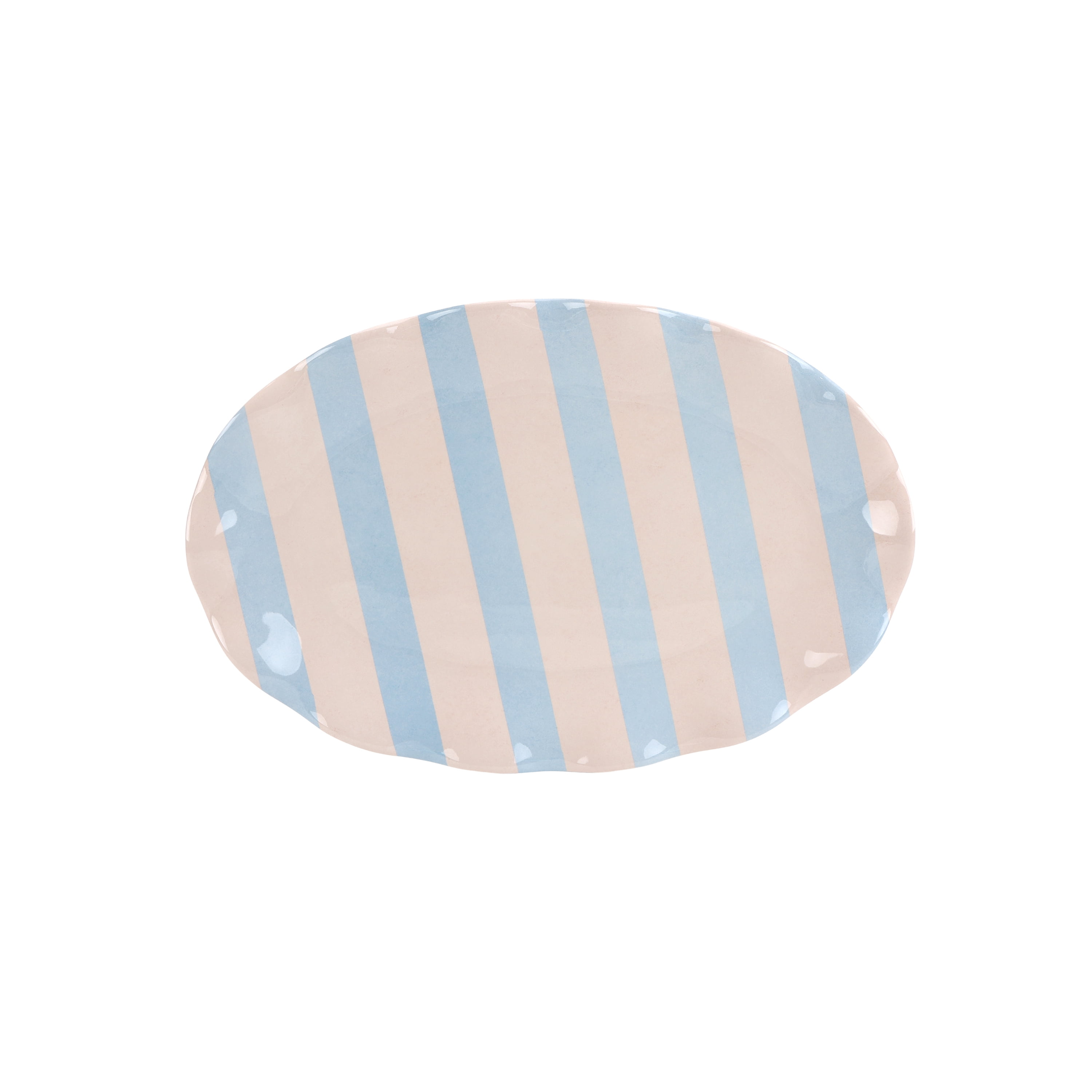 Just Feed Me by Jessie James Decker Oval Wavy Bamboo-Melamine Serving Tray, Blue and Cream Stripe