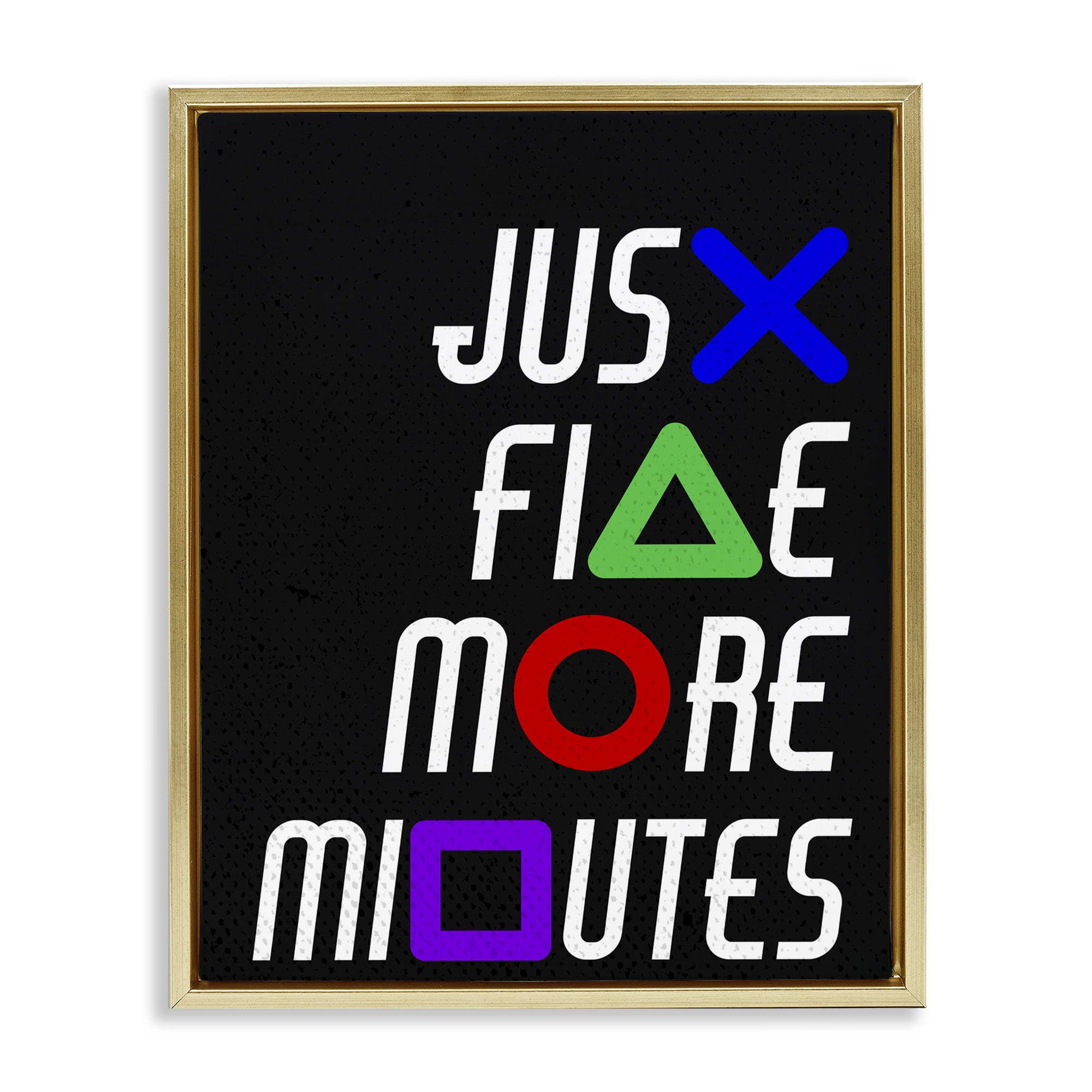 Just Five Minutes Gamer Buttons Gold Framed Floater Canvas Wall Art, design by Kim Allen